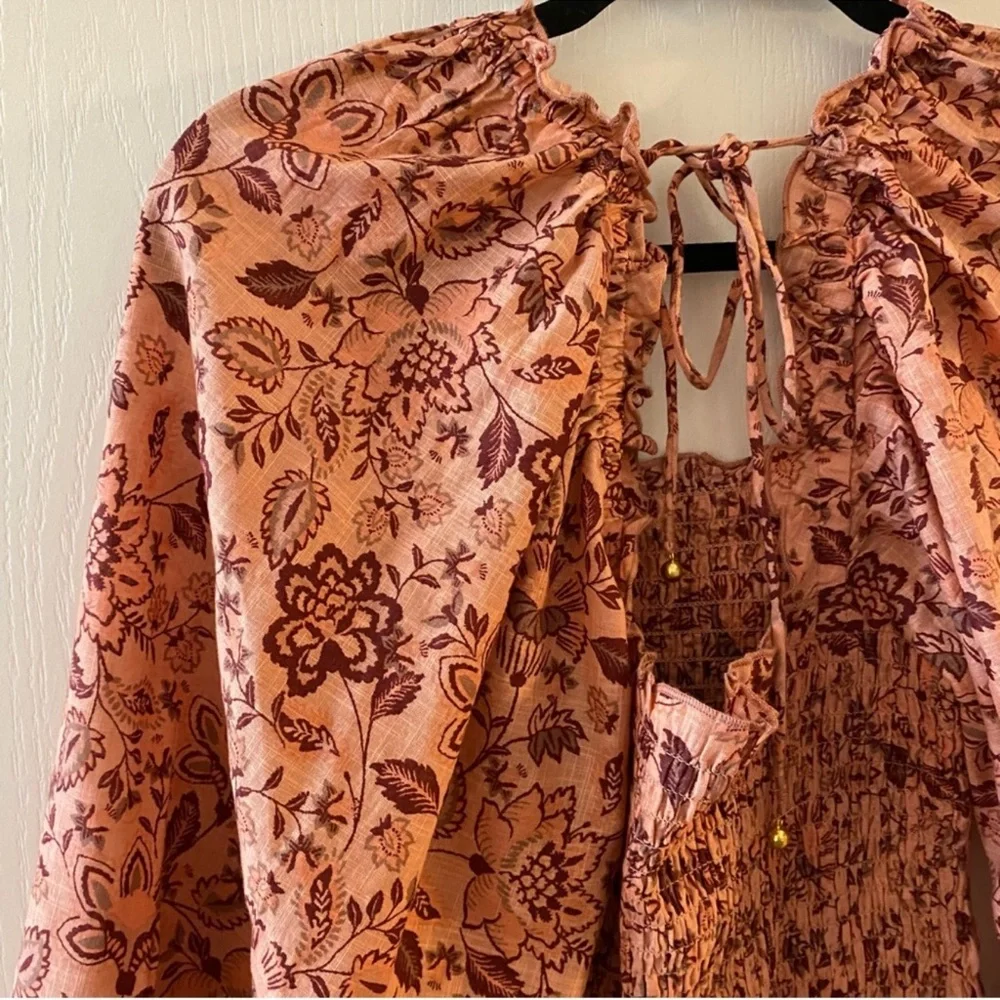 FREE PEOPLE Smock It To Me Mini Dress in Apricot Combo - S